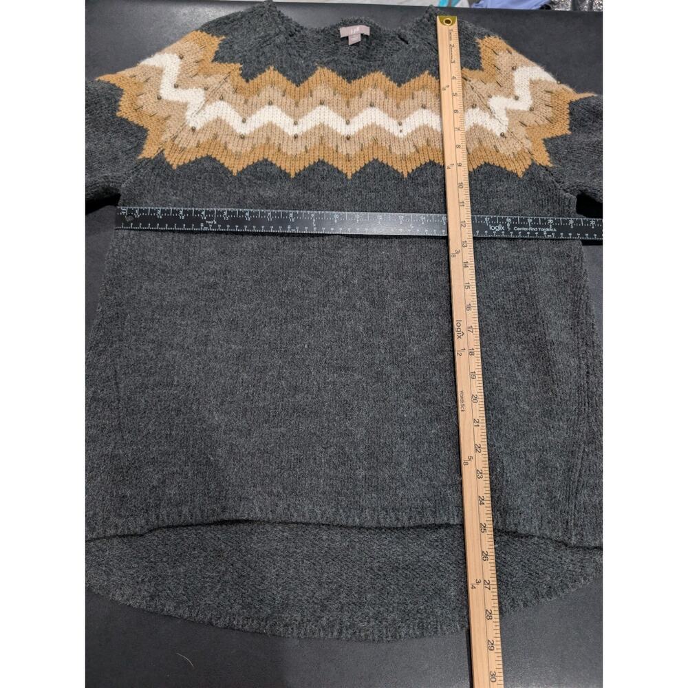 J. Jill Large Gray Brown Wool Knit Sweater Long Sleeve Crew Neck Embellished L - Picture 10 of 14